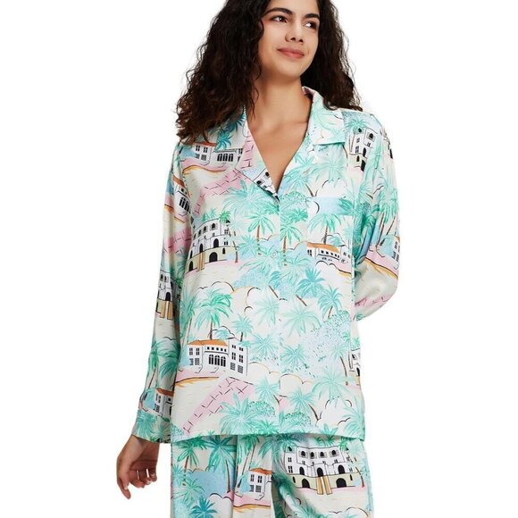 Women Green Silk Satin Pajamas Set Button Down 2 Piece Pjs Long Sleeve Oversize - Picture 6 of 7